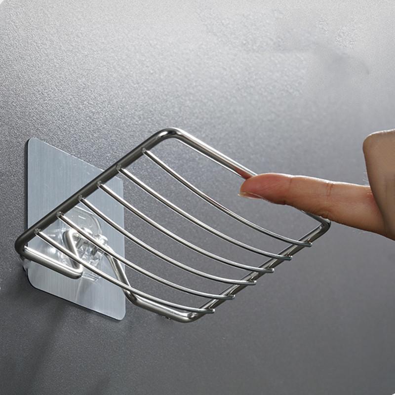 4/1pc Stainless Steel Soap Rack Punch-free Nail-free Bathroom Single Layer Drain Wall Hanging Sucker Soap Box Light Luxury Shelf
