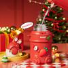 500ML Display Temperature Christmas Thermal Cup with Cup Sleeve Leak-Proof Children Straw Water Bottle Xmas Gifts Decoration