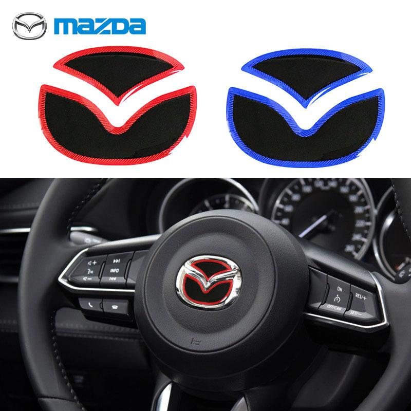 1 pz Adesivi Logo Volante Auto Blu Rosso Decalcomanie Decorative Styling Auto Adesivo per Mazda Axela ATENZA CX-5 CX-4 Articoli per Auto