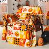 1 Stück Multifunktionale Flanelldecke - Nordischer Stil Halloween Kürbis Karomuster, für Sofabetten, Campingausflüge