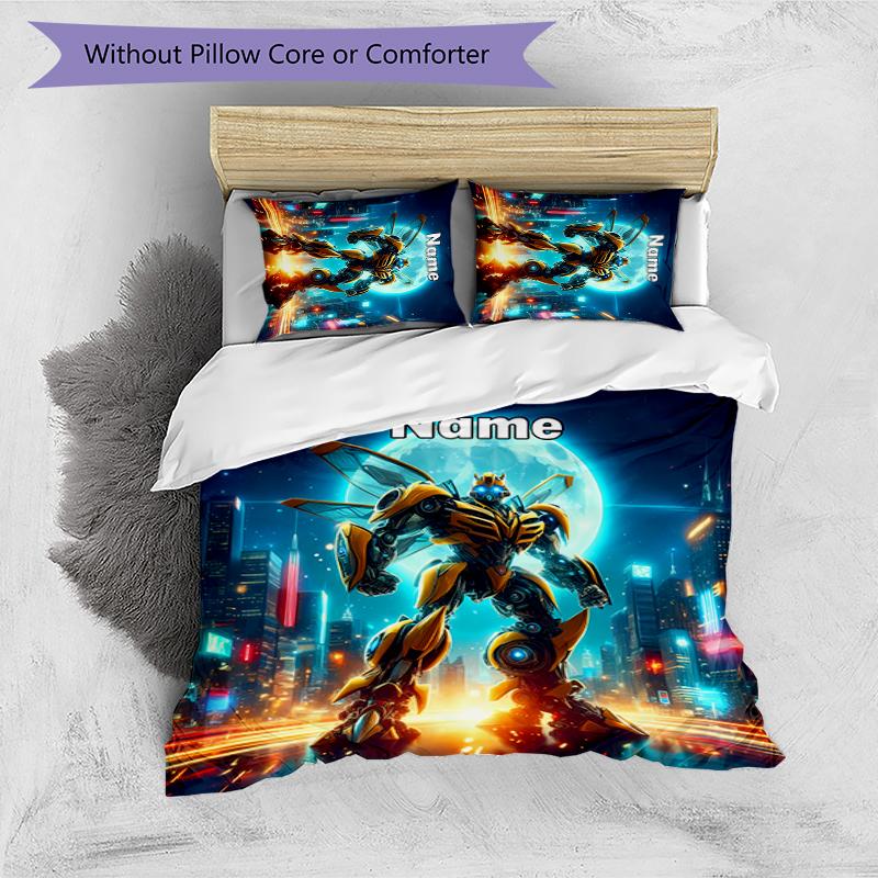 3pcs Custom Name Bumblebee Bedding Set Duvet Cover Closure Includes 1 Duvet Cover & 2 Pillowcases for All Seasons Bedroom Decor