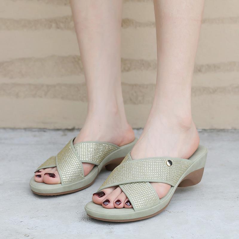 

Fashion Spring And Summer Spot Drill Fashionable Heel Exposed Toe Anti-Slip Heel Commuter Sandals Women s Shoes Casual And Versatile 35