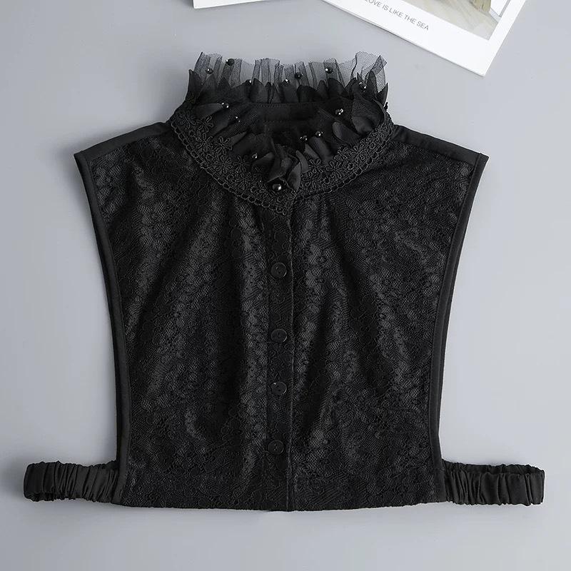 Chiffon Lace Fake Collar for Autumn Sweater Shirt High Stand Deatchable Collar Decoration Female Embroidery False Collar