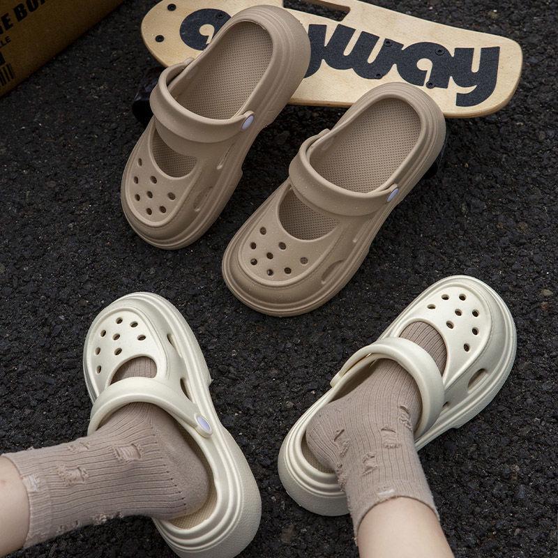 Damen-EVA-Mary-Jane-Schuhe, verbesserte Ausführung: Dicksohlige, höhenerhöhende, rutschfeste Zehensandalen für den Strand