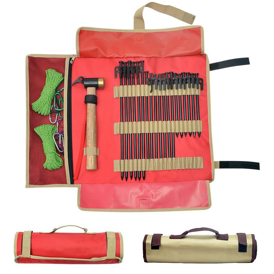 Large Outdoor Tote for Camping Gear: Includes Peg Storage, Tarp, Tent Pegs, and Hammer Kit