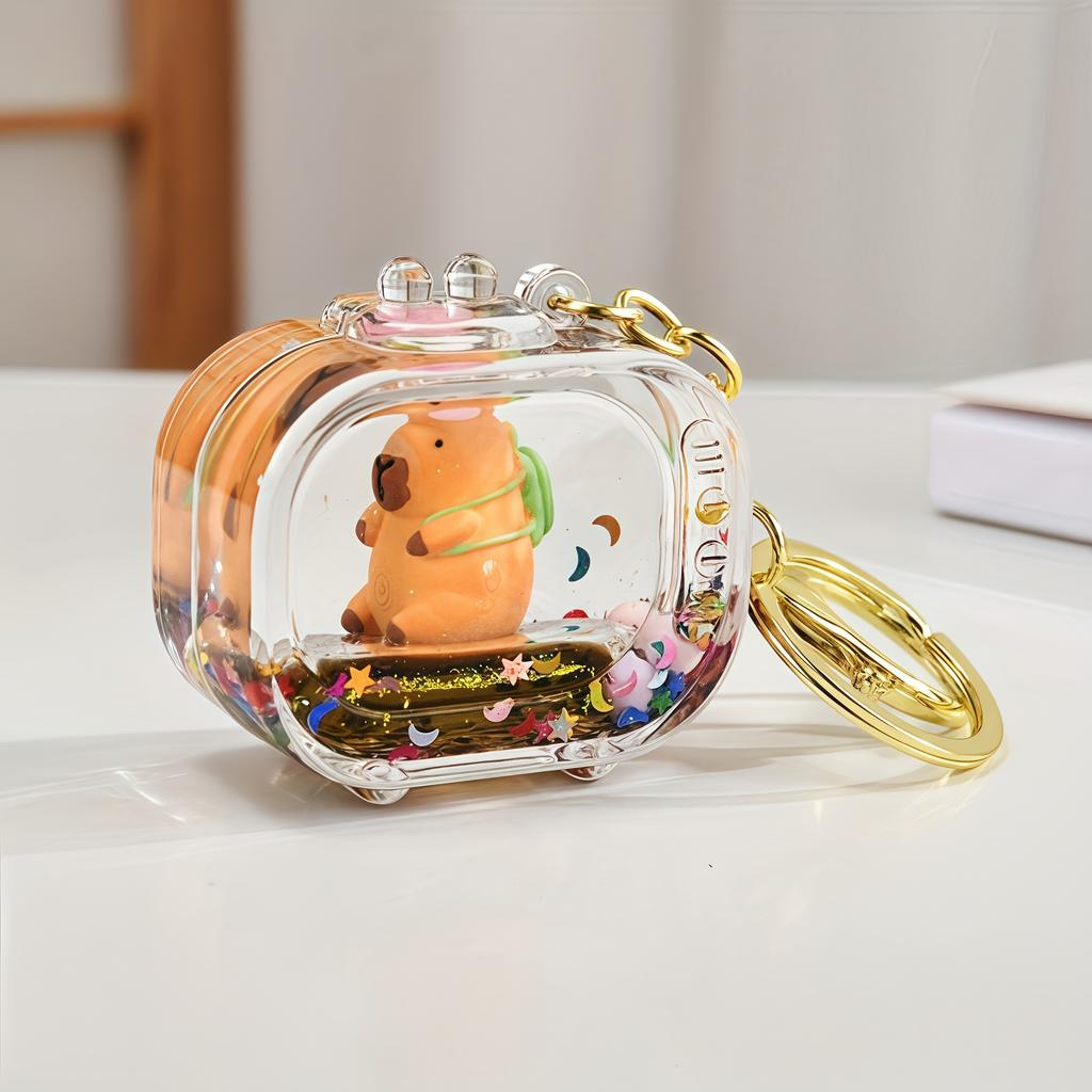 1pc Capybara Quicksand Keychain Acrylic Resin Floating Charm, Multiple Styles, Backpack Pendant, Ideal Gift Accessory with Cute Animal Charm