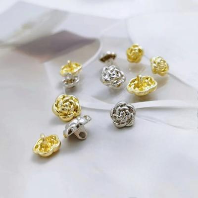 10pcs Small Metal Flower Buttons 10mm/12.5mm Gold Color Rose Shank Buttons Women's Clothing Accessories