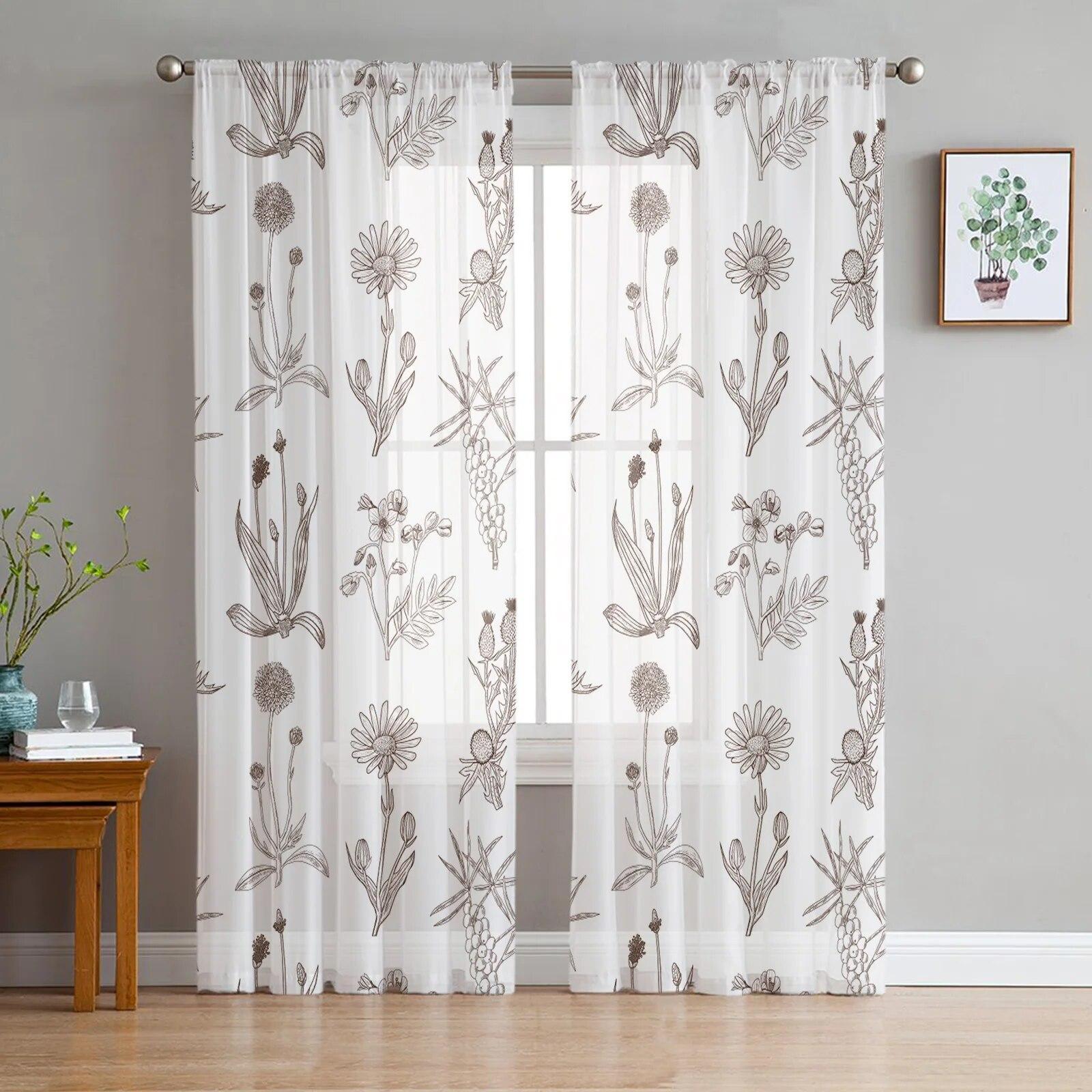 

Тюлевые шторы с цветочным садом и травами для гостиной, прозрачные оконные шторы, современные шторы для декора спальни 135W x 114H(cm)