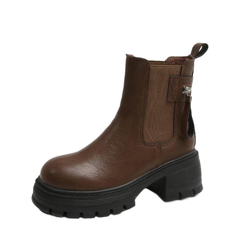 

Мода 2024 года, модная женская обувь, ботильоны, женские ботинки, классика, современные ботинки, женская обувь на молнии с круглым носком и средним каблуком, женская обувь Zapatos 40 светло-коричневого