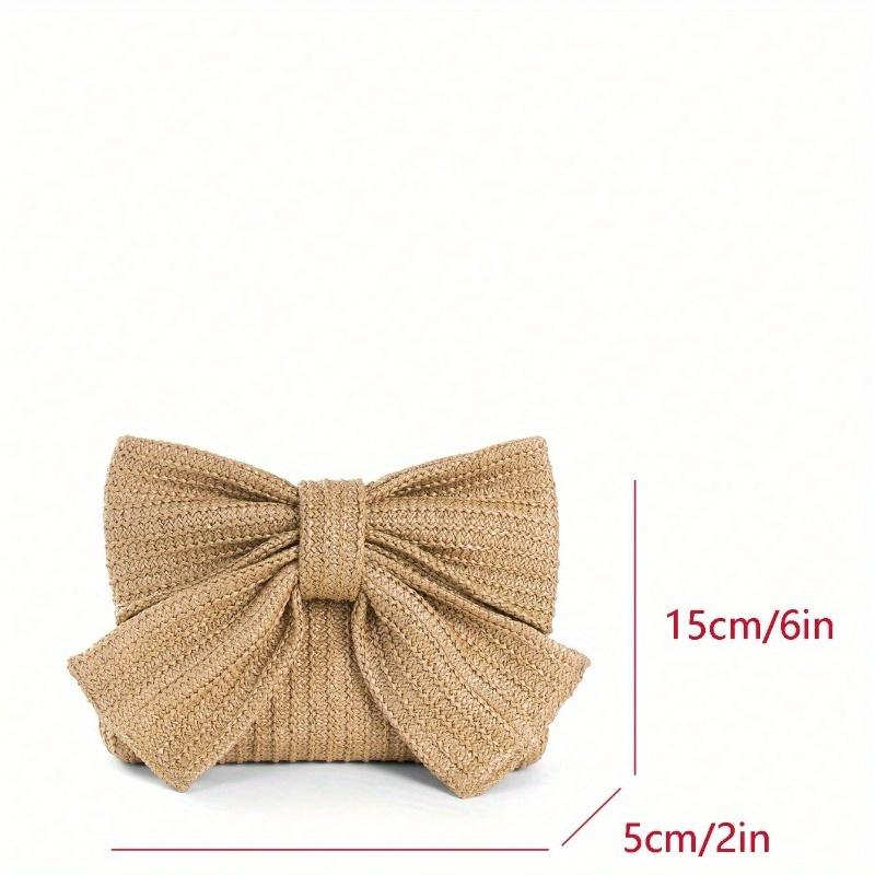 Vacation Style Lady Woven Bag with Large Bowknot Design, Multi-Functional for Handheld, Shoulder, Crossbody, Metal Chain Detachable Valentines