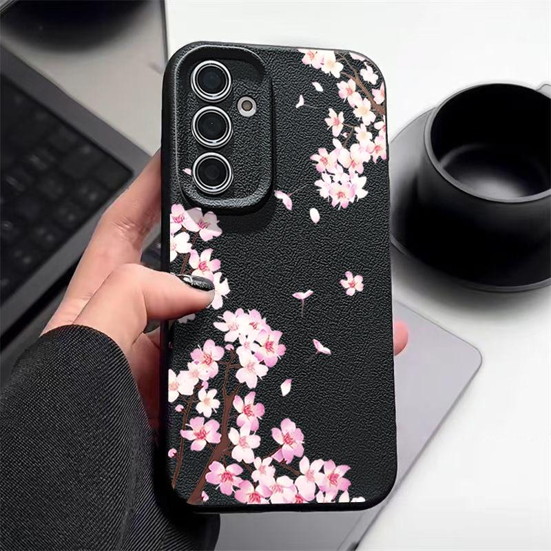 Custodia Floreale Fiori di Pesco Rosa Per Samsung S26 S25 S24 Ultra S23 S22 S21 FE A15 A16 A17 A26 A35 A36 A37 A54 A55 A56 A57 5G Copertura con Texture in Pelle