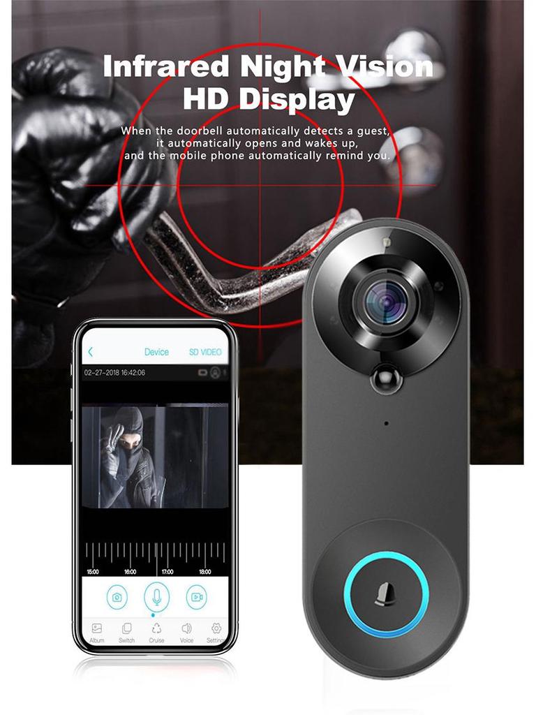 Smart WiFi Wireless Video Doorbell with Remote Home Monitoring and Voice Intercom