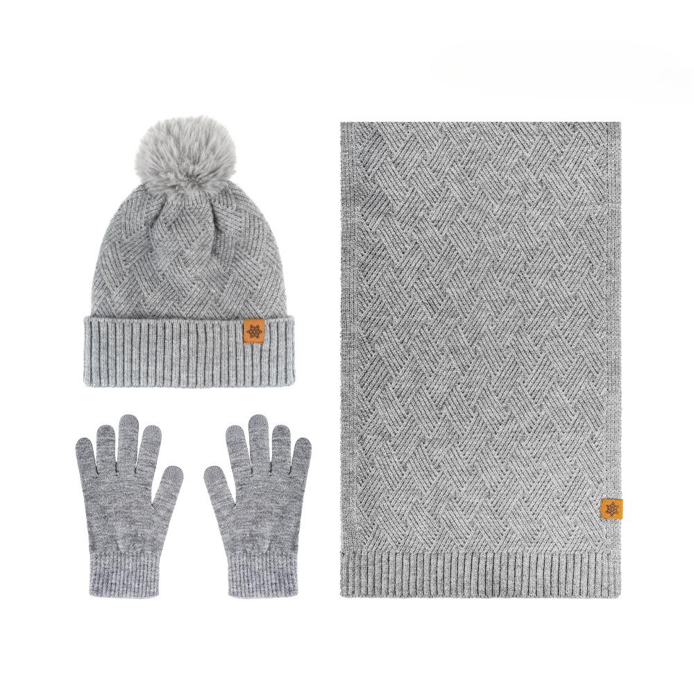 Women's Three Sizes To Choose From: Knitted Hat, Scarf, Glove, Women's Autumn and Winter Outdoor Warm Double Layer Knitted Hat