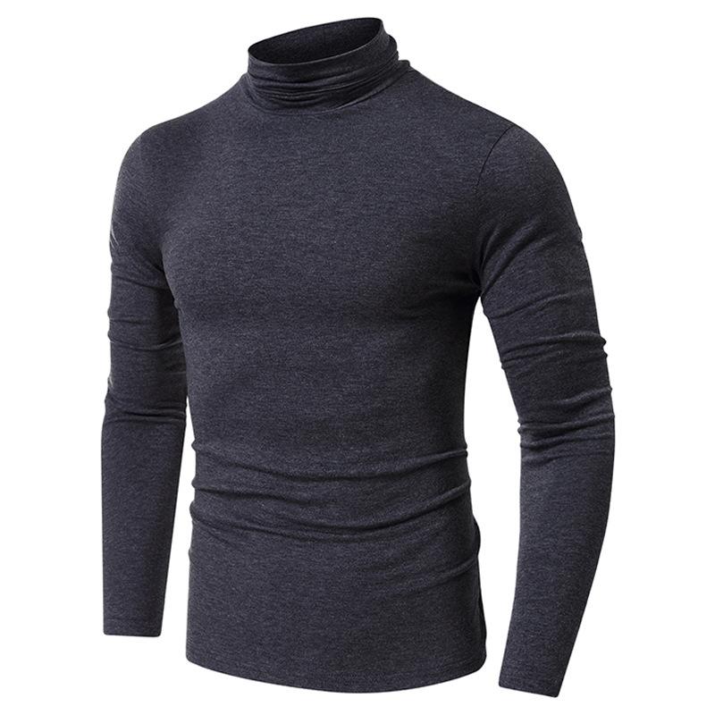Europäischer und Amerikanischer Stil Herren Herbst- und Winter-Basisshirt Langarm Sport-Fitness-T-Shirt Einfarbiges Oberteil mit hohem Kragen