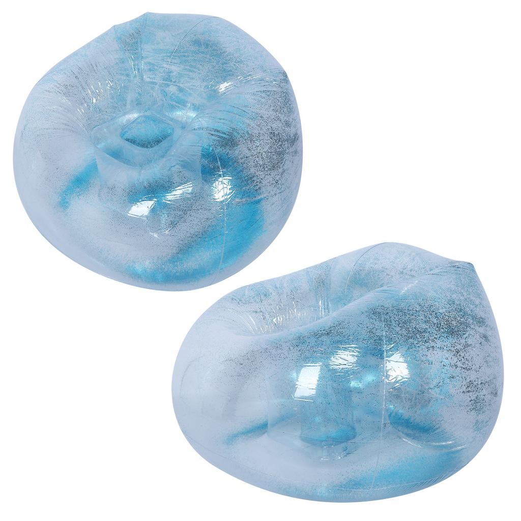 Dmuchany fotel sofa dla dorosłych, przezroczysty, składany, z dekoracją z cekinów, do wypoczynku, drzemki, spania, niebieski