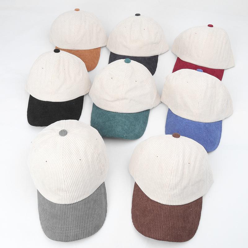 Color Blocking Corduroy Baseball Caps for Unisex Couple Street Versatile Snapback Hats for Autumn Winter, Ideal Choice for Gifts