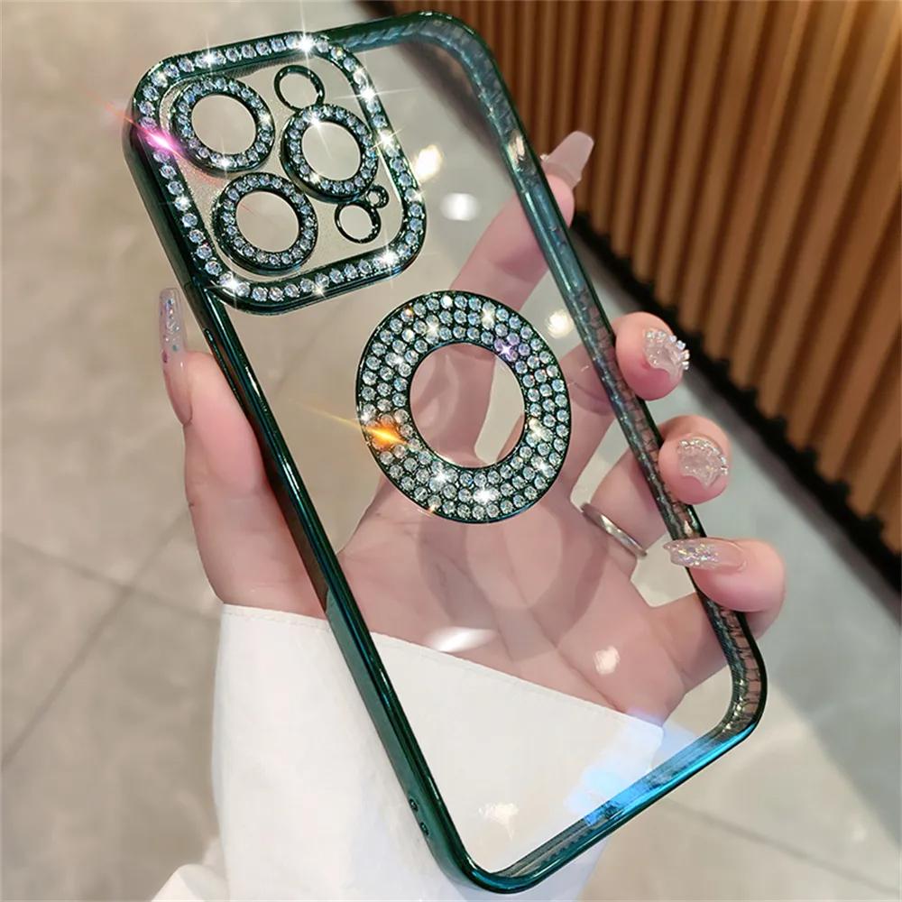Luxury Diamond Glitter Woman Case For iPhone 15 14 12 11 13 Pro Max Plus Clear Cute Back Cover For 14 15 Plus Phone Accessories