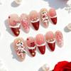 30-Piece Set: Handmade Almond Nails with 3D Flowers, Butterflies & Pearls