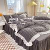 Kawaii Princess Seersucker Bedding Set For Girls Washed Cotton Korean Style Luxury Ruffle Lace Quilt Cover Queen Size Bed Skirt