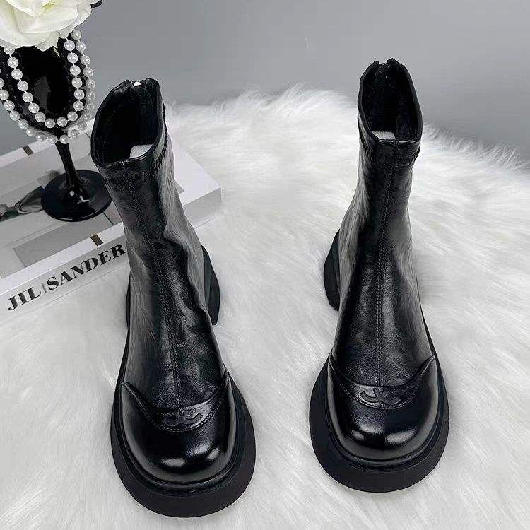 Chelsea Boots Platform French Ankle Boots Women's 2025 Autumn and Winter New Versatile Martin Boots Velvet Chimney Short Boots