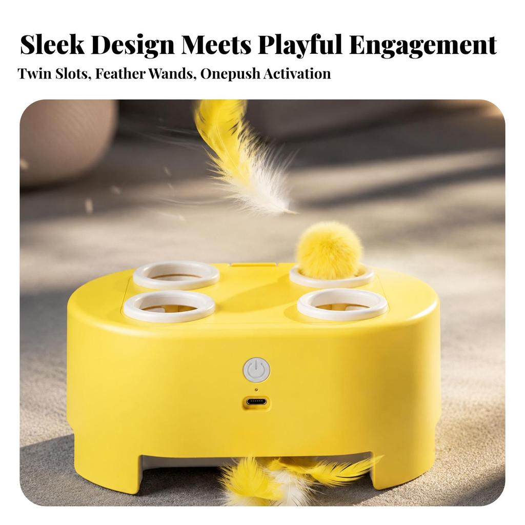 Whack-a-Critter Cat Toy Rechargeable Feather Teaser USB Charging for Kittens