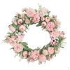 Floral Twig Wreath 16 Inch Handmade Artificial Flowers Garland Front Door (Pink)