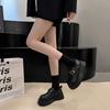 New one-pedal black fashion versatile autumn platform thick heel small leather shoes women