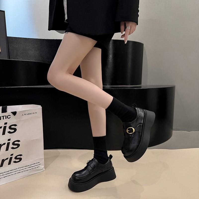New one-pedal black fashion versatile autumn platform thick heel small leather shoes women