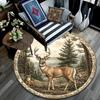 Deer Forest Round Area Rug,Carpet Rug for Living Room Bedroom Sofa Playroom Decor,Non-slip Floor Mat