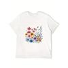 Women's Oversized Short Sleeve T-Shirt - White with Multicolor Pastel Floral Print  Loose Fit Casual Top, Round Neck