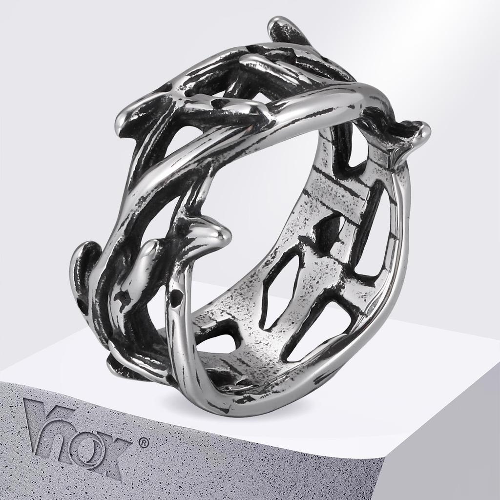 Vnox Anello Vintage Ramo Spinoso Acciaio Inossidabile Traforato per Uomini Ragazzi, Larghezza 11mm Anelli Punk Gotici Nordici Vichinghi Gioiello Regalo
