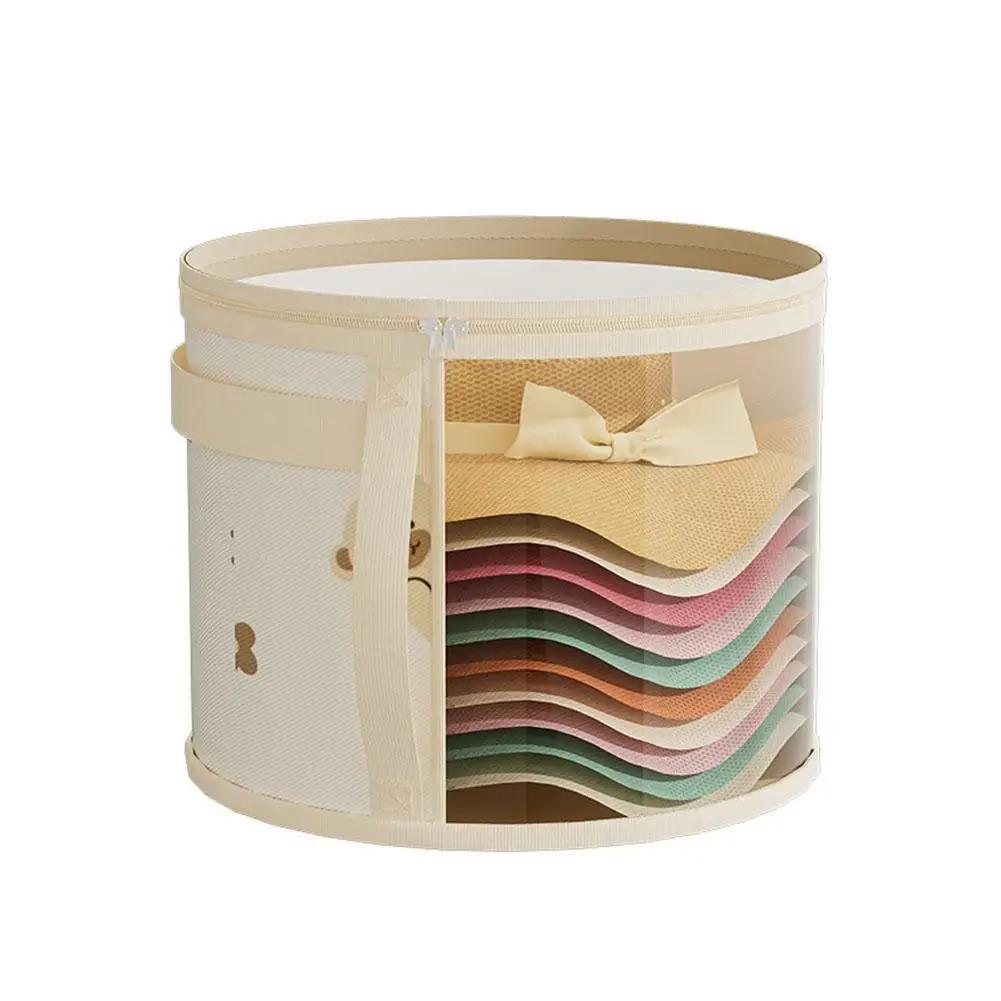 

Hat Storage Bucket, Clothing Hat Travel Organizer, Bag Brim Clear And Round Handle Foldable Storage Window With Hat P6W3