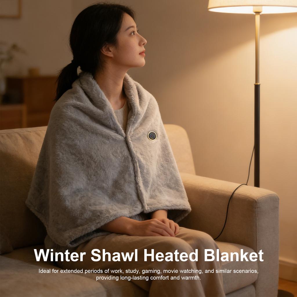 USB Electric Portable Heated Blanket Wrap Shawl with 3 Heating Level Heated Shawl Wrap Washable for Camping Travel Office