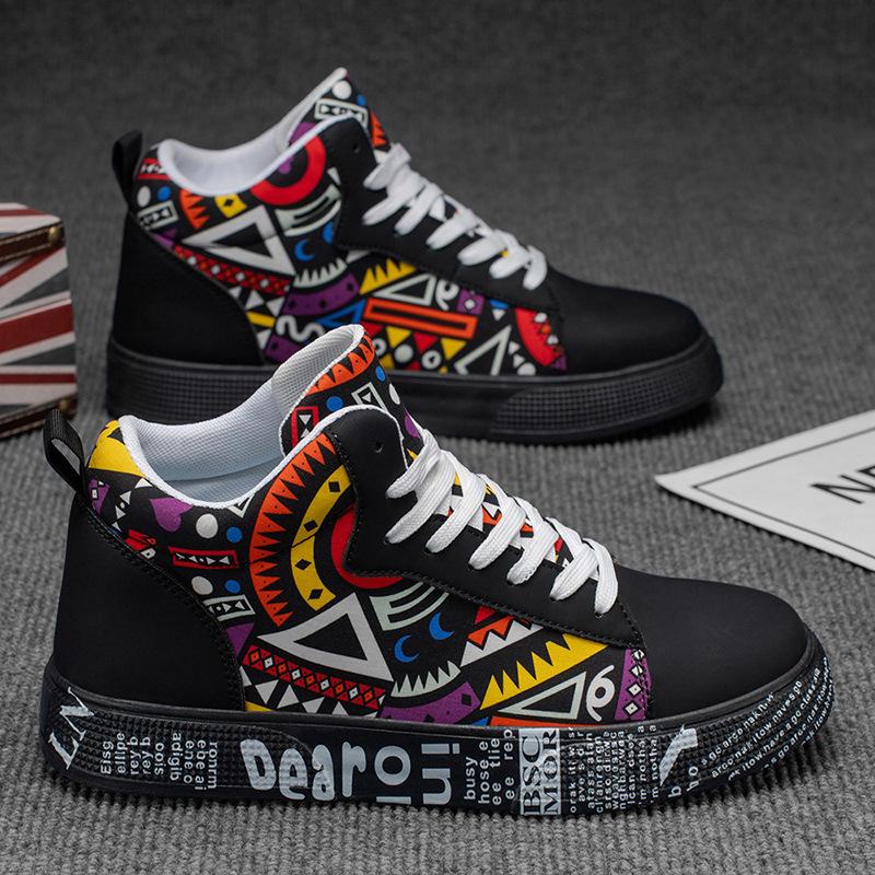 

Осенняя мужская обувь большого размера, трендовые парусиновые кеды с высоким верхом, мужская универсальная обувь для скейтборда для мальчиков, спортивная студенческая обувь для мужчин 38 чёрный