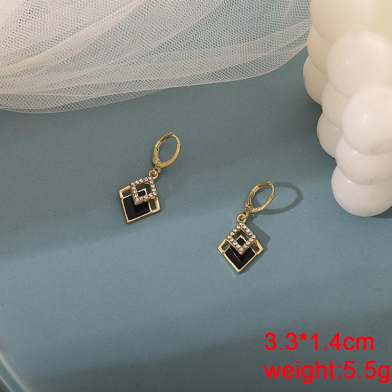 Black Dangle Earrings Crystal Square Pendants Women's Hanging Earrings Korean Bowknot Pearl Flower Earrings