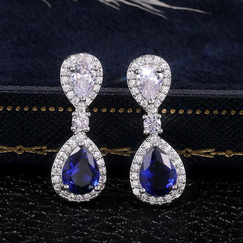Noble Luxury Sapphire Blue Water Drop Bridal Dinner Earrings, Popular Accessories