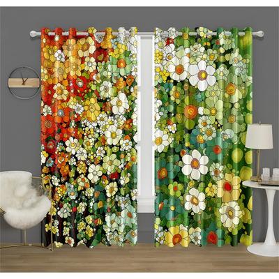 Colorful Rich Flowers Pattern Curtains Green and Peach Flowers Kitchen Decor Curtains Bedroom Living Room Window Decor 2 Panels