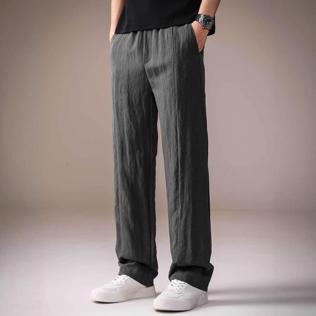 High-end Lyocell linen drape casual pants men's summer light and thin Japanese retro wide-leg straight loose trousers men