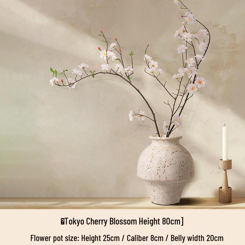 Haihong Yalin Wabi-Sabi Travertine Faux Flower Vase - Light Luxury Decorative Ornament for Living Room Entrance