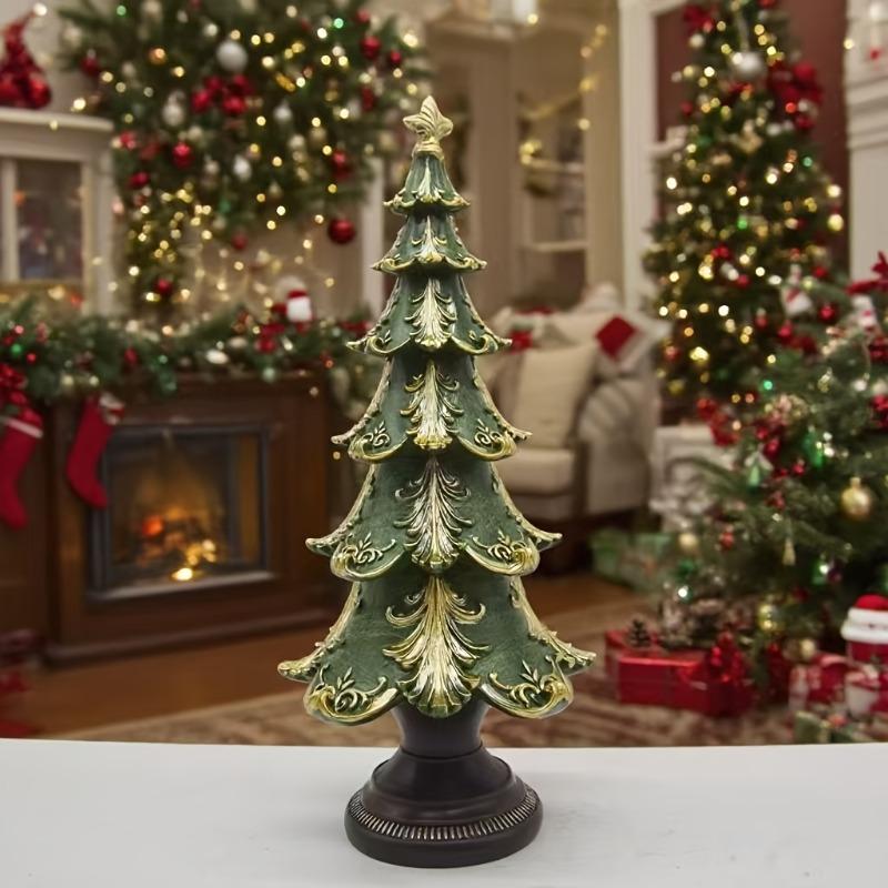 1 stk Juletre Borddekorasjon - Elegant Grønn og Gull Høytidssenterpynt, Slitesterkt Resinmateriale for Innendørs og Utendørs Bruk