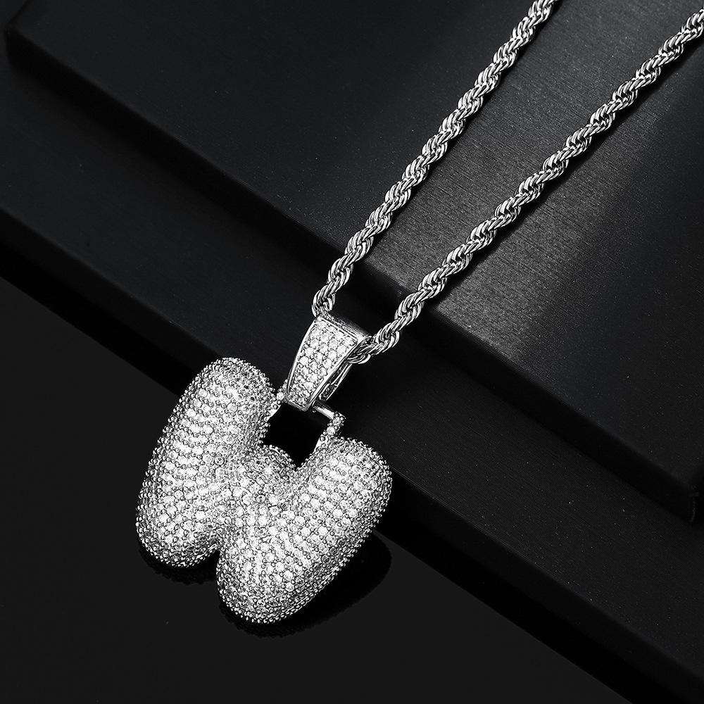 Hot Selling European and American Hip-hop Necklace with 26 English Letter Pendants, Men's and Women's Trendy Zircon Necklace