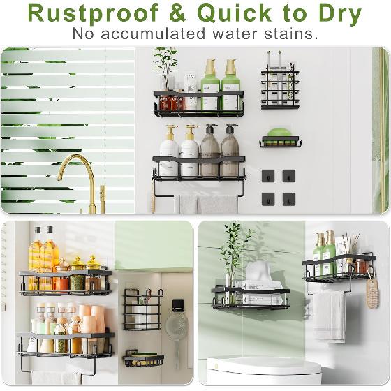 Shower Caddy, Adhesive Shower Organizers Large Capacity Stainless Steel, Drill-Free Shower Shelves for Inside Shower with Hooks SC01-2