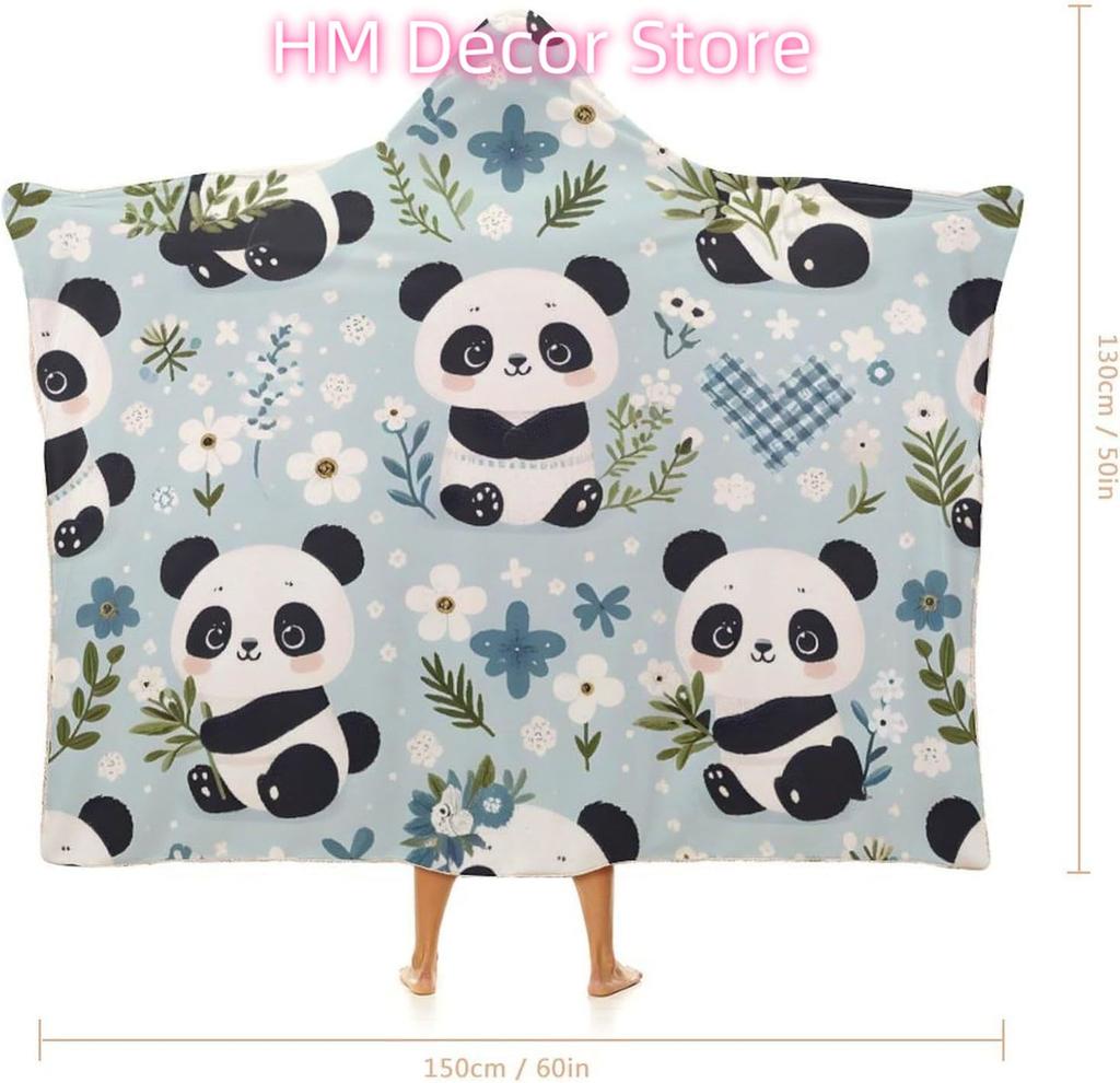 Wearable Blanket Hoodie For Adults  Kids, Cute Panda Robe Cloak Throw Poncho Flannel Warm Wrap Cape-C1-50X60