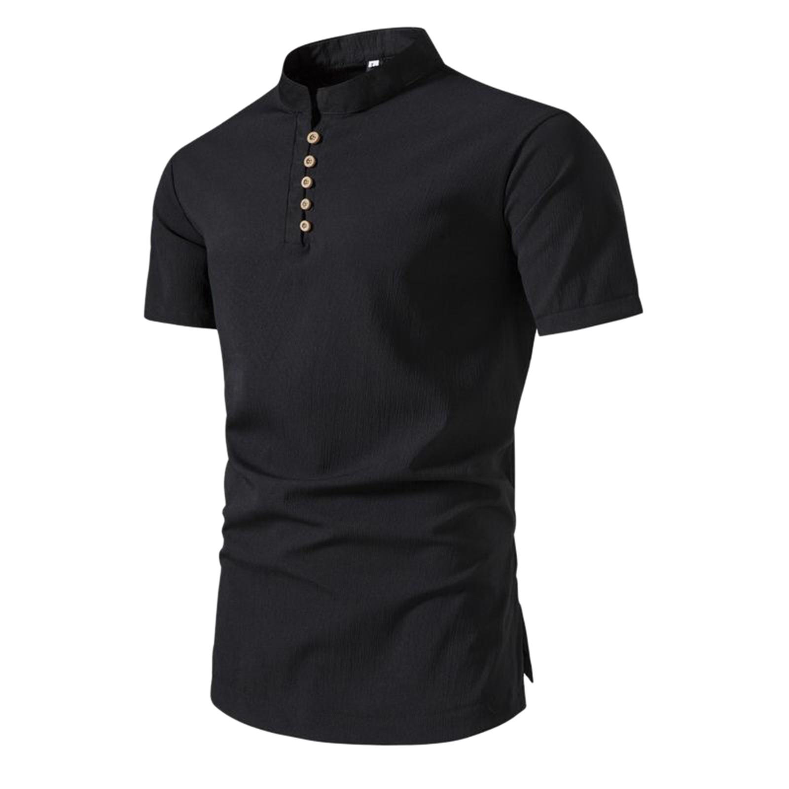 Men s Spring Summer Casual Slim Color Stand Collar Button Collar Short Sleeve Men s Shirts Men s Tops XXXXL чёрный