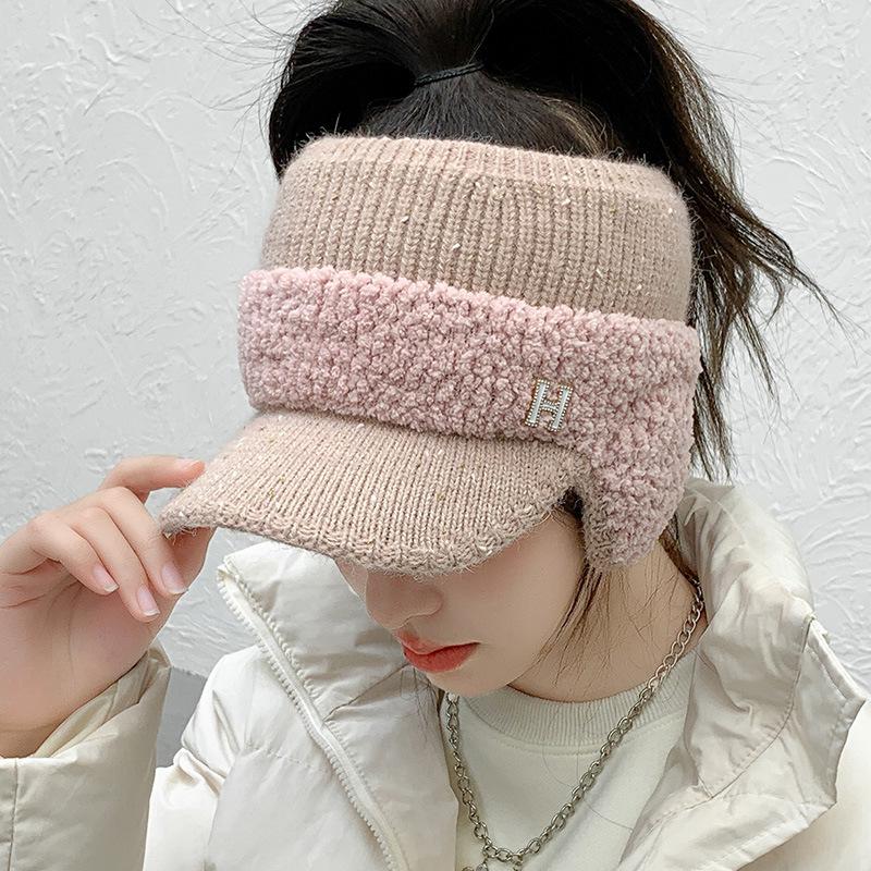 Ear Protection Warm Wool Cap Children's Winter Thickened Knitted Ponytail Hat Casual Versatile Empty Top Hat Cycling Hat