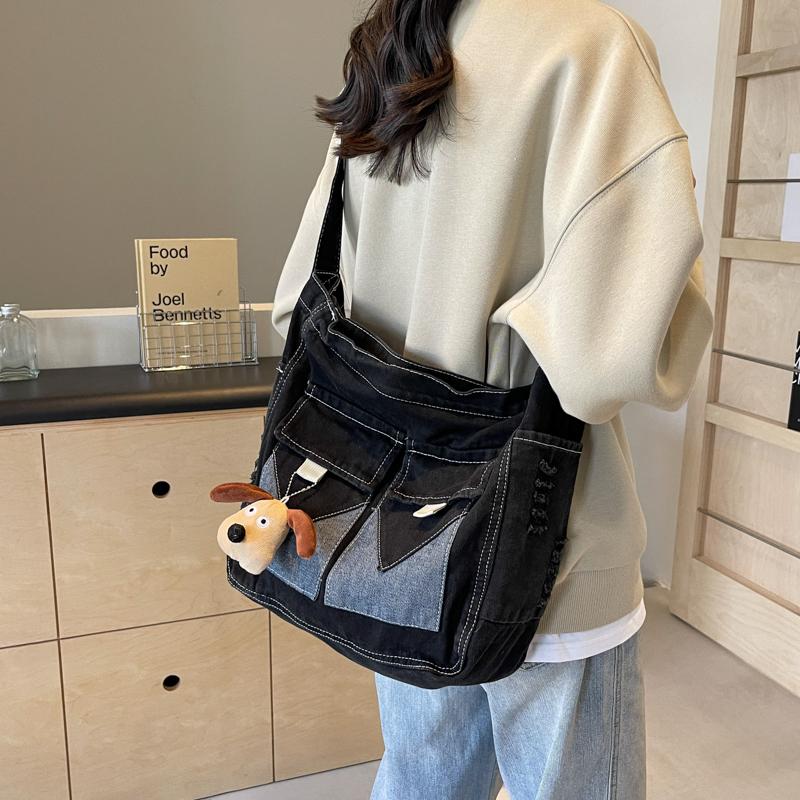Джинсовая сумка Большая вместительная сумка Женская сумка через плечо Студенческая сумка — фото 4