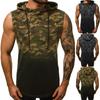 Colete de verão masculino camuflagem 3D digital gradiente impresso camiseta sem mangas com capuz