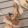 Summer Sandals Fashion Thick Women Shoes Sloping Heels Trendy Leopard Print High Heels High-end Retro Temperament Roman Slippers