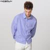 INCERUN Men Lapel Neck Long Sleeve Striped Casual Buttons Up Shirts