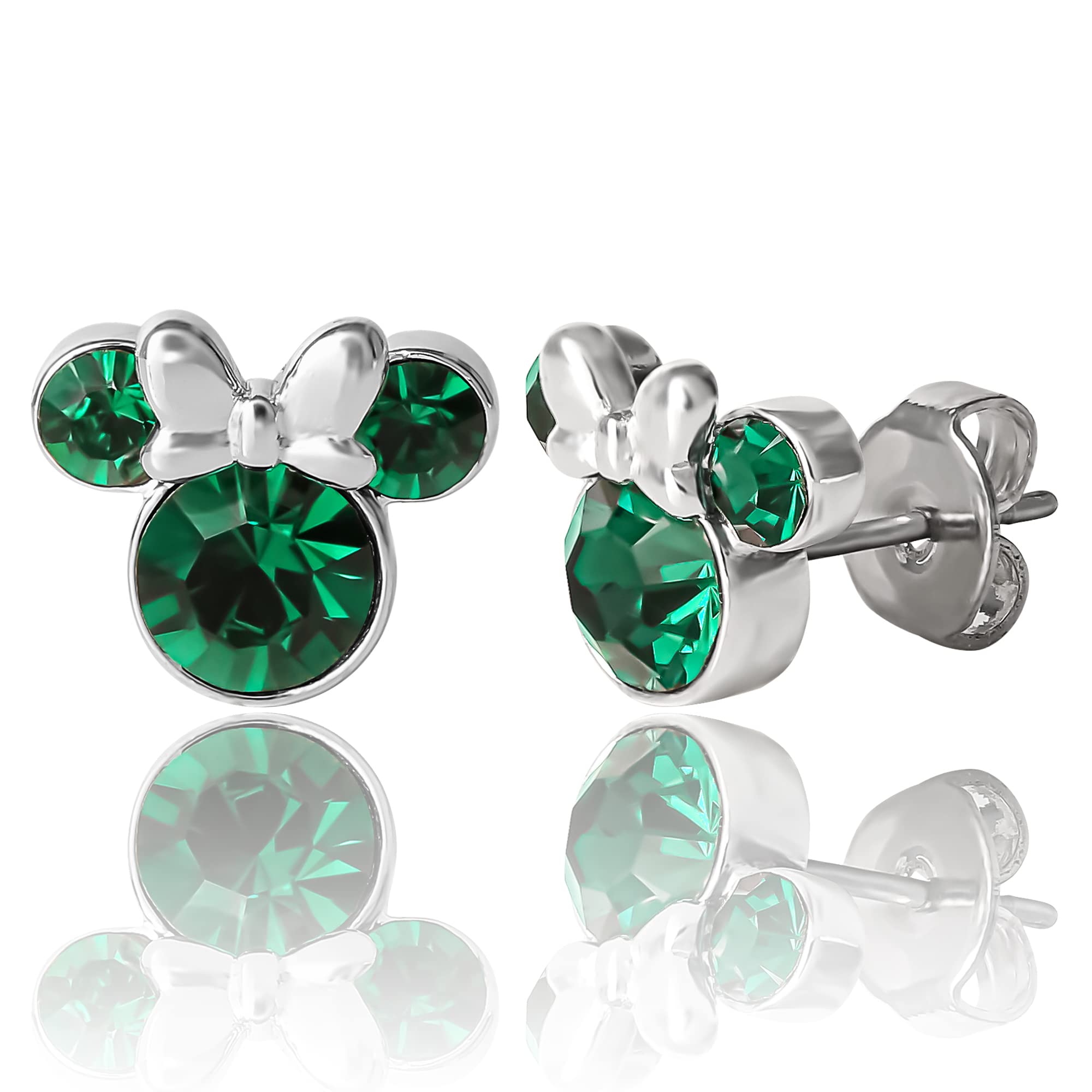 

Disney Minnie Mouse Birthstone Jewelry Silver Plated Crystal Stud Earrings for Women and Girls Colors Silver (Other Available)